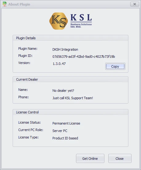 DKSH Integration License Control - Get Online button