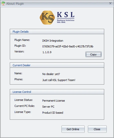 DKSH Integration License Control - Get Online button