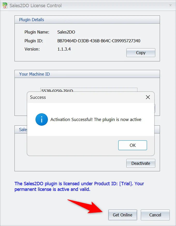 License Control - Get Online button