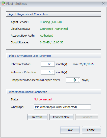 AutoCount AI Agent Plugin Settings dialog