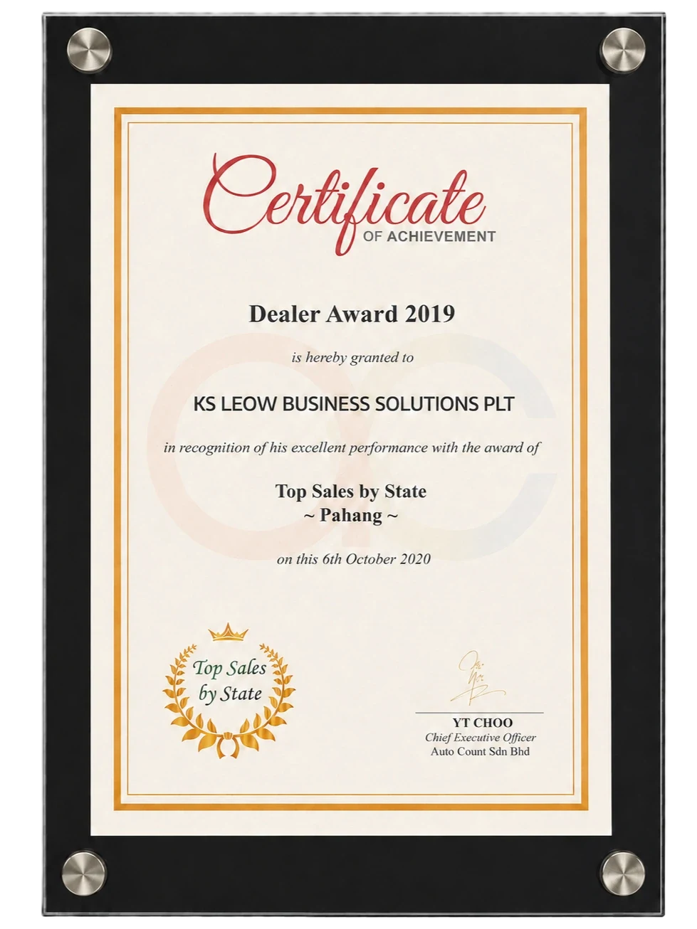 AutoCount Top Dealer certificate 2019